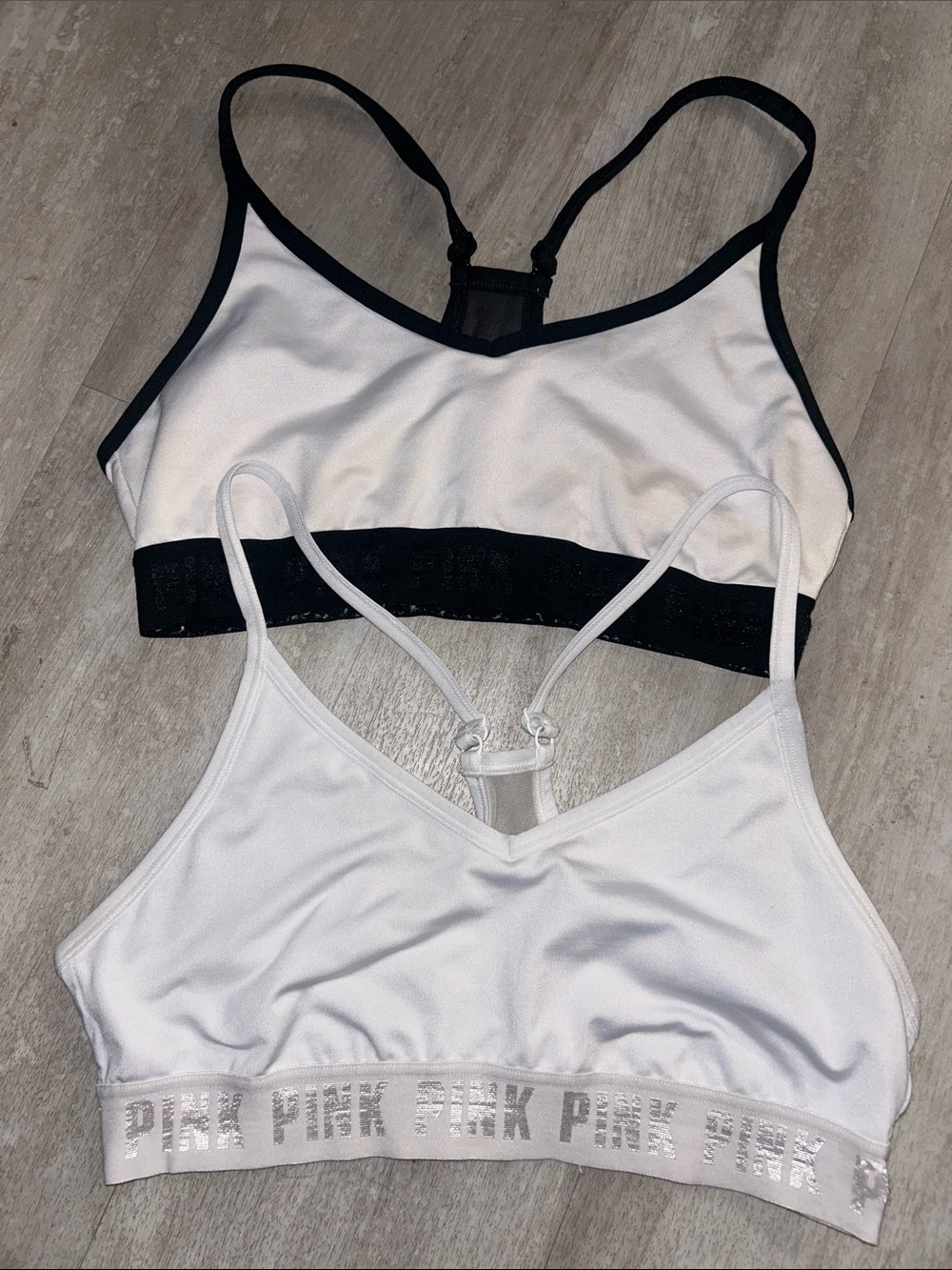 Bundle PINK Victoria's Secret White Sports Bra Duo with Black Trim